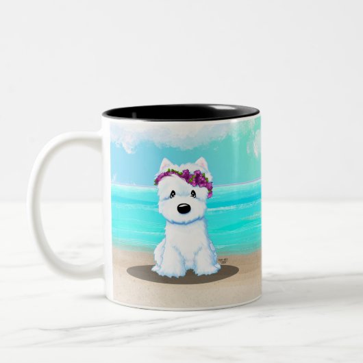 KiniArt ™️ Westie Beach Blossom Zweifarbige Tasse (Links)