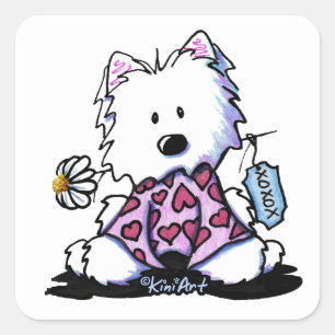 KiniArt Westie Blume XOX Quadratischer Aufkleber