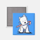 KiniArt Westie Candy Cane Blue Magnet (Vorderseite/Rückseite)