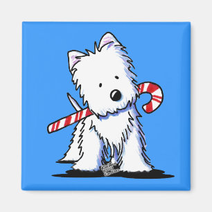 KiniArt Westie Candy Cane Blue Magnet