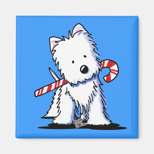 KiniArt Westie Candy Cane Blue Magnet (Vorne)