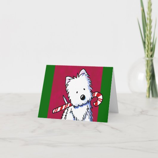 KiniArt Westie Candy Cane Weihnachtskarte Feiertagskarte (Vorderseite)
