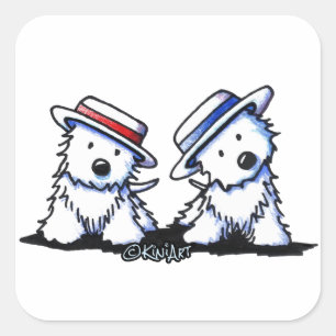 KiniArt Westie Dancing Duo Quadratischer Aufkleber