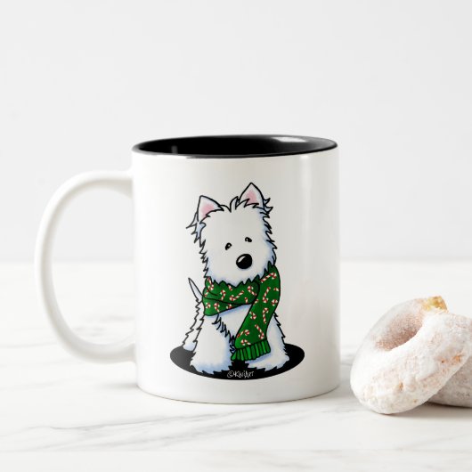 KiniArt Westie Dog Weihnachten Zweifarbige Tasse (Mit Donut)