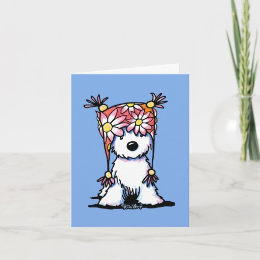 KiniArt Westie floral Hat Note Card Dankeskarte (Vorderseite)