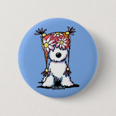 KiniArt Westie Floral Hat T - Shirt Button (Vorderseite)
