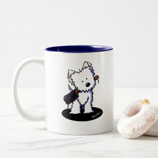 KiniArt Westie Groomer Zweifarbige Tasse (Mit Donut)