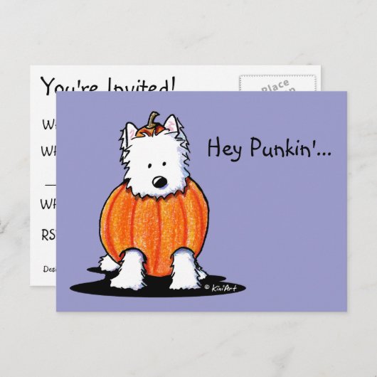KiniArt Westie Halloween-Party Einladung Postkarte (Vorne/Hinten)