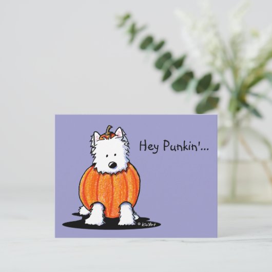 KiniArt Westie Halloween-Party Einladung Postkarte (Stehend Vorderseite)