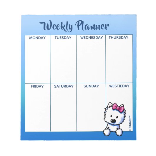 KiniArt Westie Lovers Wochenplan Notepad Notizblock (Vorderseite)