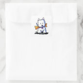 KiniArt Westie mit Knochen Quadratischer Aufkleber (Tasche)