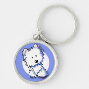 KiniArt Westie on Blue Keychain Schlüsselanhänger
