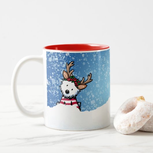 KiniArt Westie Rentier Weihnachtsfeierliche Tasse (Mit Donut)