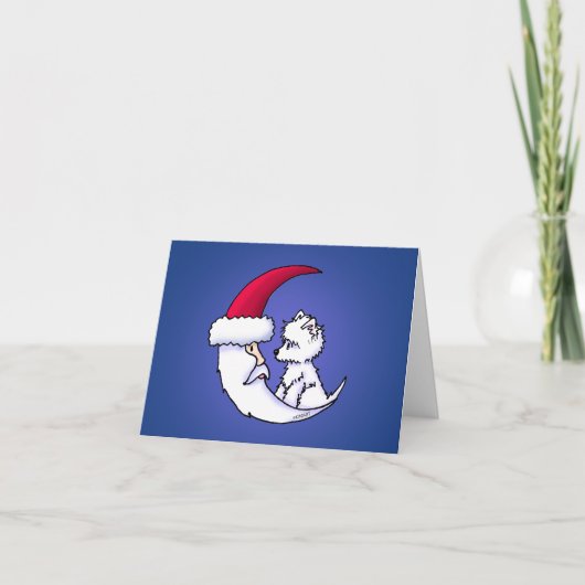 KiniArt Westie Santa Moon Feiertagskarte (Vorderseite)