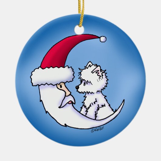 KiniArt Westie Santa Moon Keramik Ornament (Vorne)