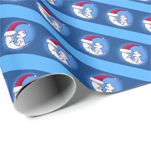 KiniArt Westie Santa Moon Weihnachtswrapping Paper Geschenkpapier (Rolleneckpunkt)