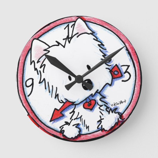 KiniArt Westie Time Runde Wanduhr (Vorderseite)