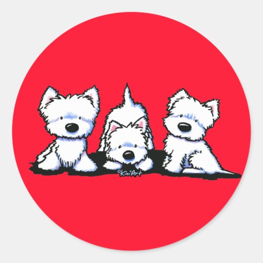 KiniArt Westie Trio Runder Aufkleber (Vorderseite)