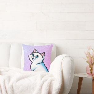 KiniArt White Cat Throw Pillow Kissen