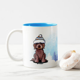KiniArt Winter Chocolate Doodle Dog Zweifarbige Tasse