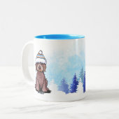 KiniArt Winter Chocolate Doodle Dog Zweifarbige Tasse (Vorderseite Links)