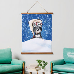 KiniArt Winter Schnauzer Wandteppich Mit Holzrahmen
