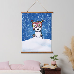 KiniArt Winter Westie Wandteppich Mit Holzrahmen