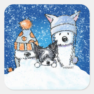 KiniArt Wintertrio Quadratischer Aufkleber