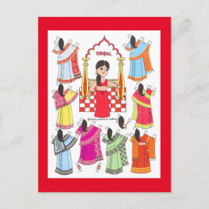 Kinjal, Sari Girl of India Paper Doll Postcard Postkarte