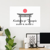 Kinkaku-ji Temple Latitude Longitude Poster (Heimbüro)