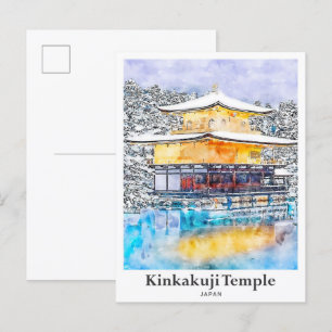 Kinkakuji-Tempel Japan Kunst Reise Aquarell Postkarte