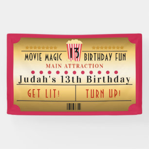 Kino-Film-Popcorn-Ticket-Geburtstagsfeier- Banner