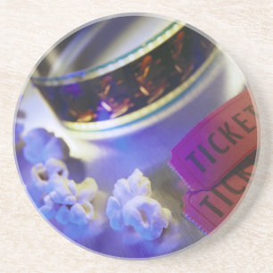 Kino-Film, Popcorn u. Karten Sandstein Untersetzer