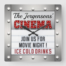 Kino Filmabend Theater Mauer Quadratische Wanduhr