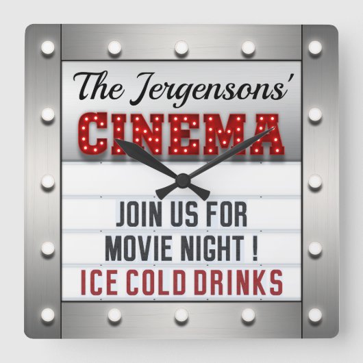 Kino Filmabend Theater Mauer Quadratische Wanduhr (Vorderseite)