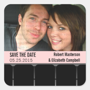 Kino-Foto Save the Date Sticker, Rosa Quadratischer Aufkleber