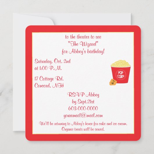 Kino Geburtstag Einladung (Rückseite)