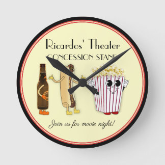 Kino Kioske Hotdog Popcorn Runde Wanduhr