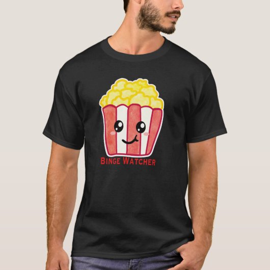 Kino-Popcorn mit Zitat Binge Watcher T-Shirt (Vorderseite)