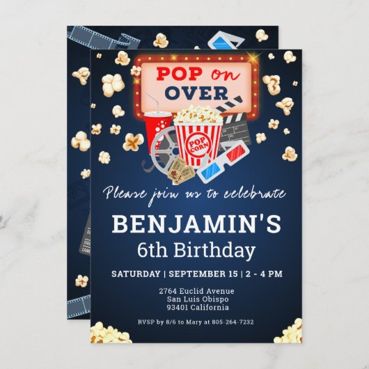 Kinoabend Geburtstag Einladung (Vorne/Hinten)