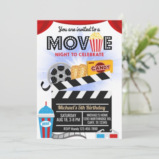 Kinoabend Geburtstagseinladung. Einladung (Stehend Vorderseite)