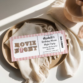 Kinoabend-Geburtstagsfeier Pink Ticket-Stil Einladung