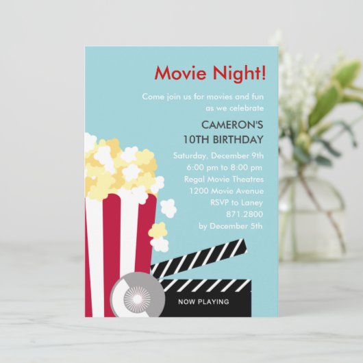 Kinoabend-Party Einladung (Stehend Vorderseite)