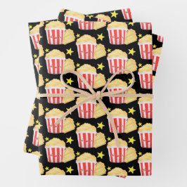 Kinoabend Popcorn und Tickets Geschenkpapier Set
