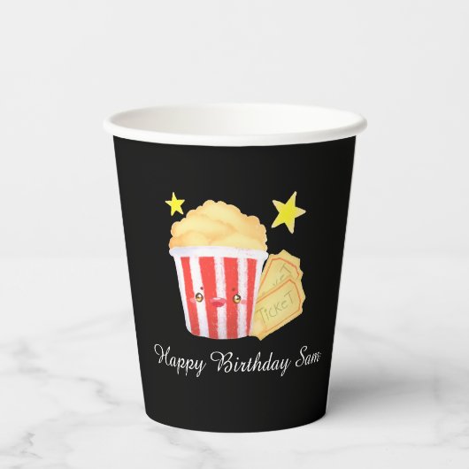 Kinoabend Popcorn und Tickets Pappbecher (Rückseite)