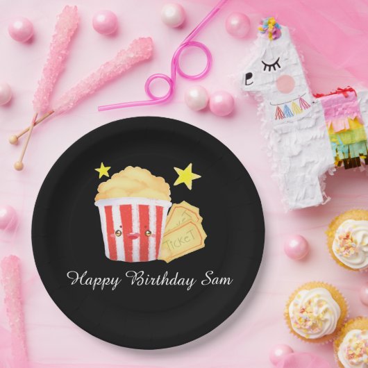 Kinoabend Popcorn und Tickets Pappteller (Party)