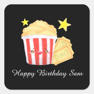 Kinoabend Popcorn und Tickets Quadratischer Aufkleber