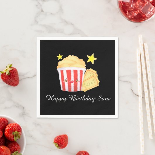 Kinoabend Popcorn und Tickets Serviette (Beispiel)