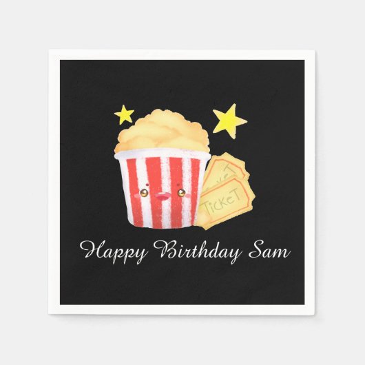 Kinoabend Popcorn und Tickets Serviette (Vorderseite)