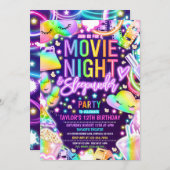 Kinoabend Schlaf Neon Rainbow Birthday Einladung (Vorne/Hinten)